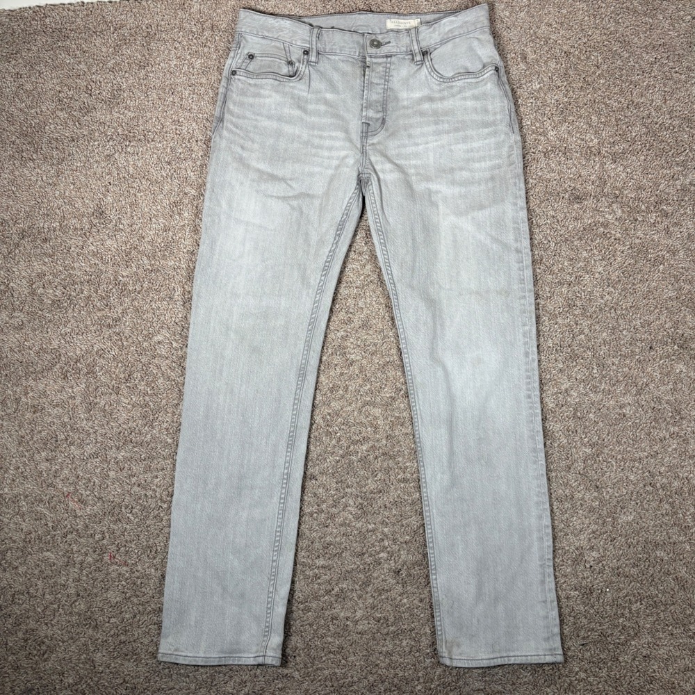 AllSaints Carter Slim Straight Light Grey Button Fly Mens Jeans Size 31x31